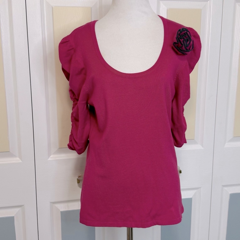 Camille La Vie Pink Flutter Sleeve Ruffled‎ Blouse